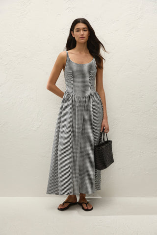 Faithfull Chiara Midi Dress - Black Textured Gingham