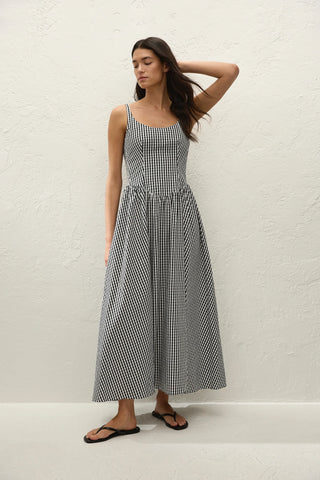 Faithfull Chiara Midi Dress - Black Textured Gingham