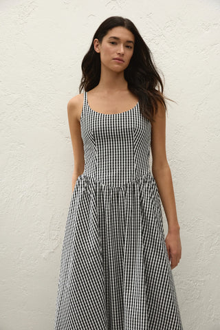 Faithfull Chiara Midi Dress - Black Textured Gingham