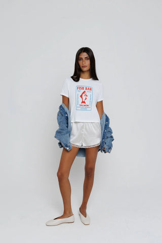 Sunny Somewhere Nantucket Fish Bar Tiny Tee - White