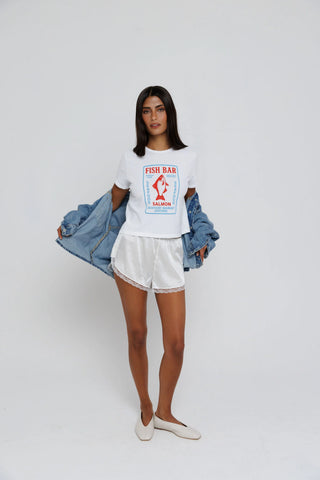 Sunny Somewhere Nantucket Fish Bar Tiny Tee - White