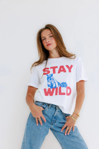 Sunny Somewhere Stay Wild Horse Tee - White