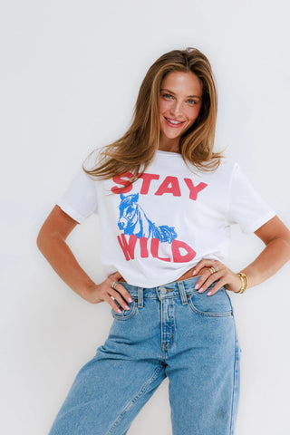 Sunny Somewhere Stay Wild Horse Tee - White