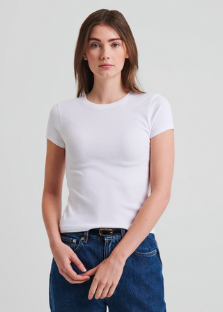 Patrick Assaraf Cotton Modal Rib Baby Tee - White