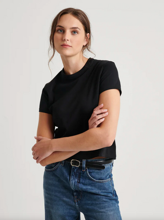 Patrick Assaraf Pima Classic Hi Neck Baby Tee - Black