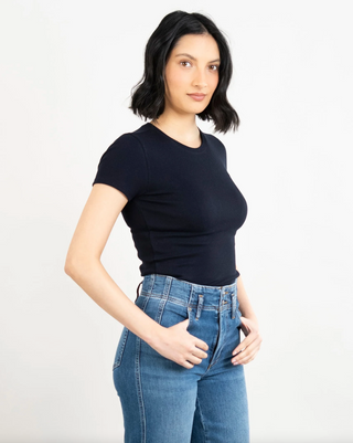 Patrick Assaraf Cotton Modal Rib Baby Tee - Dark Navy