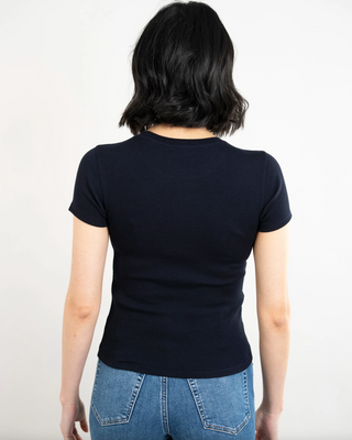 Patrick Assaraf Cotton Modal Rib Baby Tee - Dark Navy