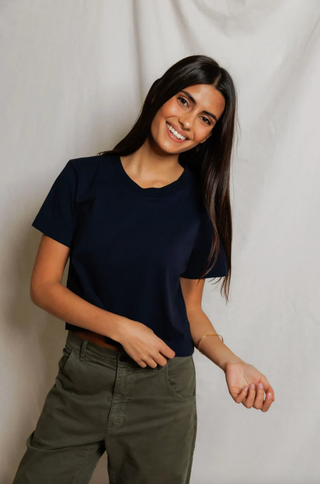 Perfectwhitetee Cher Ringspun Cotton Tee - Navy