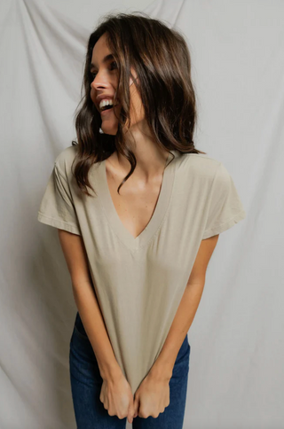 Perfectwhitetee Hendrix Boxy V-Neck Tee - Driftwood