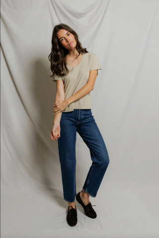 Perfectwhitetee Hendrix Boxy V-Neck Tee - Driftwood