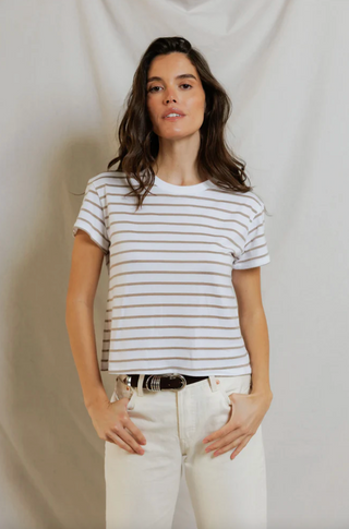 Perfectwhitetee Everett Boxy Crewneck Tee - Driftwood/White Stripe