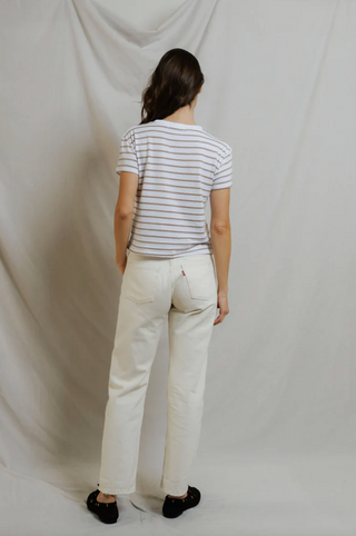 Perfectwhitetee Everett Boxy Crewneck Tee - Driftwood/White Stripe