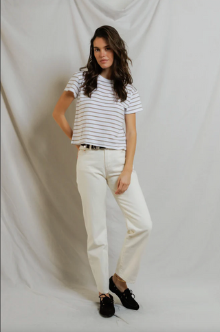Perfectwhitetee Everett Boxy Crewneck Tee - Driftwood/White Stripe