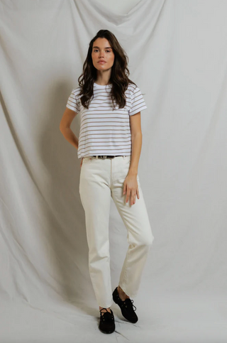Perfectwhitetee Everett Boxy Crewneck Tee - Driftwood/White Stripe