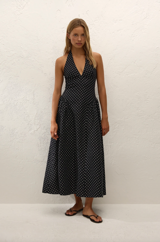 Faithfull La Cala Midi Dress - Lola Polka Dot Black Cream