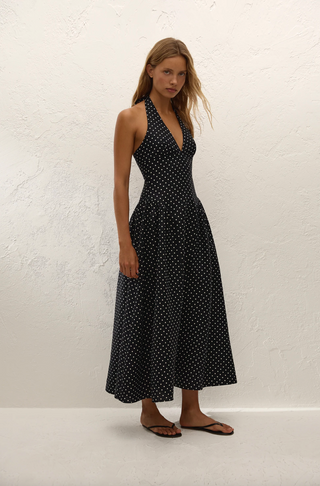 Faithfull La Cala Midi Dress - Lola Polka Dot Black Cream