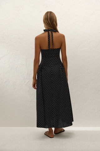 Faithfull La Cala Midi Dress - Lola Polka Dot Black Cream