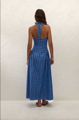 Faithfull Del Ros Midi Dress - Flor Check Cobalt