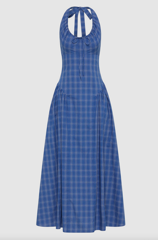Faithfull Del Ros Midi Dress - Flor Check Cobalt