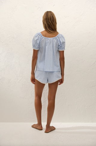 Faithfull Lonny Top - Paloma Check Light Blue White