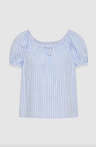 Faithfull Lonny Top - Paloma Check Light Blue White