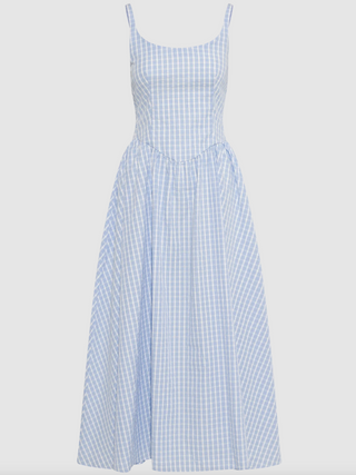 Faithfull Chiara Midi Dress - Paloma Check Light Blue White