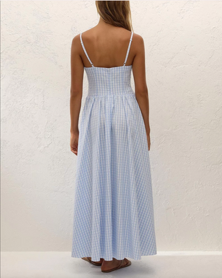 Faithfull Chiara Midi Dress - Paloma Check Light Blue White
