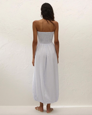 Faithfull Lunaire Midi Dress - Light Blue White