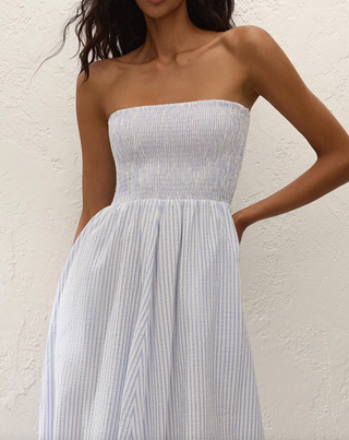 Faithfull Lunaire Midi Dress - Light Blue White