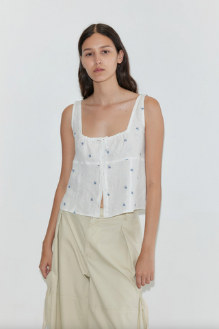 Deiji Studio Relax Tie Top - Floral Blue
