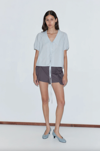 Deiji Studio Fine Collar Top - Mist Stripe