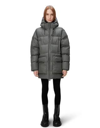 Rains Alta Long Puffer Cargo Jacket W3T4 in Dark Grey