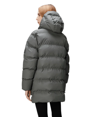 Rains Alta Long Puffer Cargo Jacket W3T4 in Dark Grey
