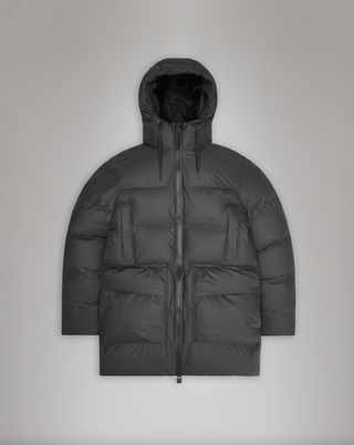 Rains Alta Long Puffer Cargo Jacket W3T4 in Dark Grey