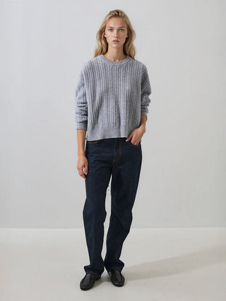 Superfine Wool Oversized Cable Crew - Marble