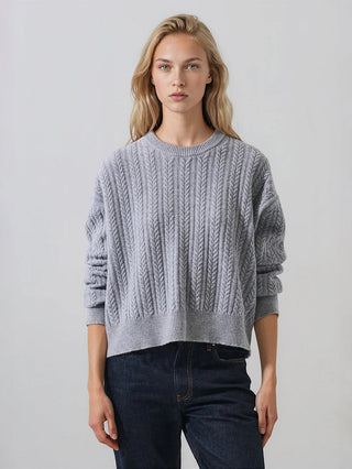 Superfine Wool Oversized Cable Crew - Marble