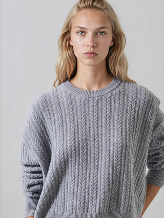 Superfine Wool Oversized Cable Crew - Marble