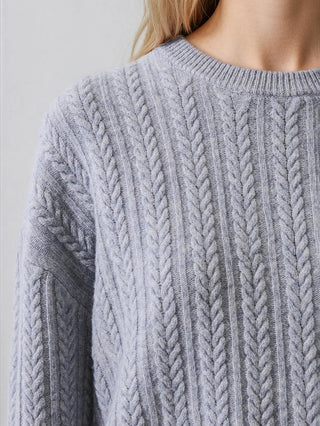 Superfine Wool Oversized Cable Crew - Marble