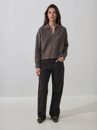Patrick Assaraf Superfine Wool Relaxed Cable Polo - Barn Owl