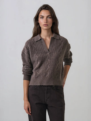 Patrick Assaraf Superfine Wool Relaxed Cable Polo - Barn Owl