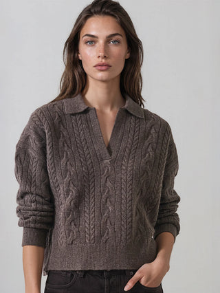Patrick Assaraf Superfine Wool Relaxed Cable Polo - Barn Owl