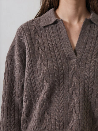 Patrick Assaraf Superfine Wool Relaxed Cable Polo - Barn Owl