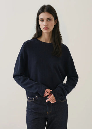 Patrick Assaraf Nano Cashmere Saddle Shoulder Crew - Midnight