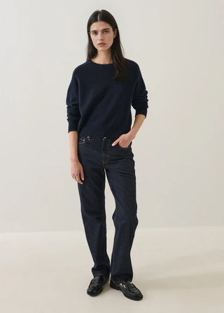 Patrick Assaraf Nano Cashmere Saddle Shoulder Crew - Midnight