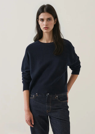 Patrick Assaraf Nano Cashmere Saddle Shoulder Crew - Midnight