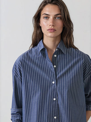 Patrick Long Sleeve Cotton Boxy Shirt - Washed Navy