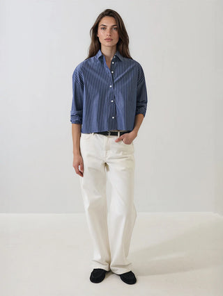 Patrick Long Sleeve Cotton Boxy Shirt - Washed Navy
