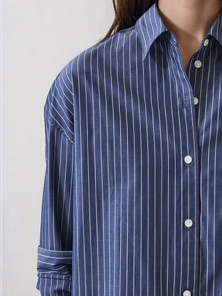 Patrick Long Sleeve Cotton Boxy Shirt - Washed Navy
