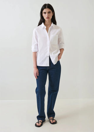 Patrick Long Sleeve Cotton Boyfriend Pocket Shirt - White