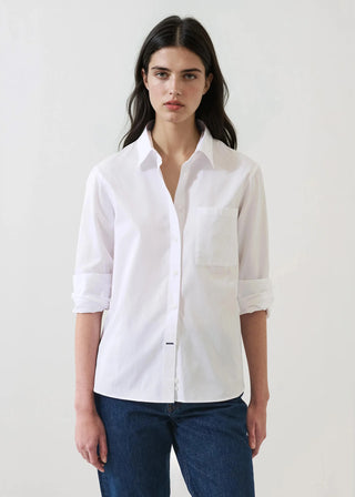 Patrick Long Sleeve Cotton Boyfriend Pocket Shirt - White